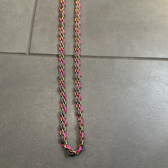 Madewell faux gold necklace with pink and grey satin threads woven through - Picture 2 of 5